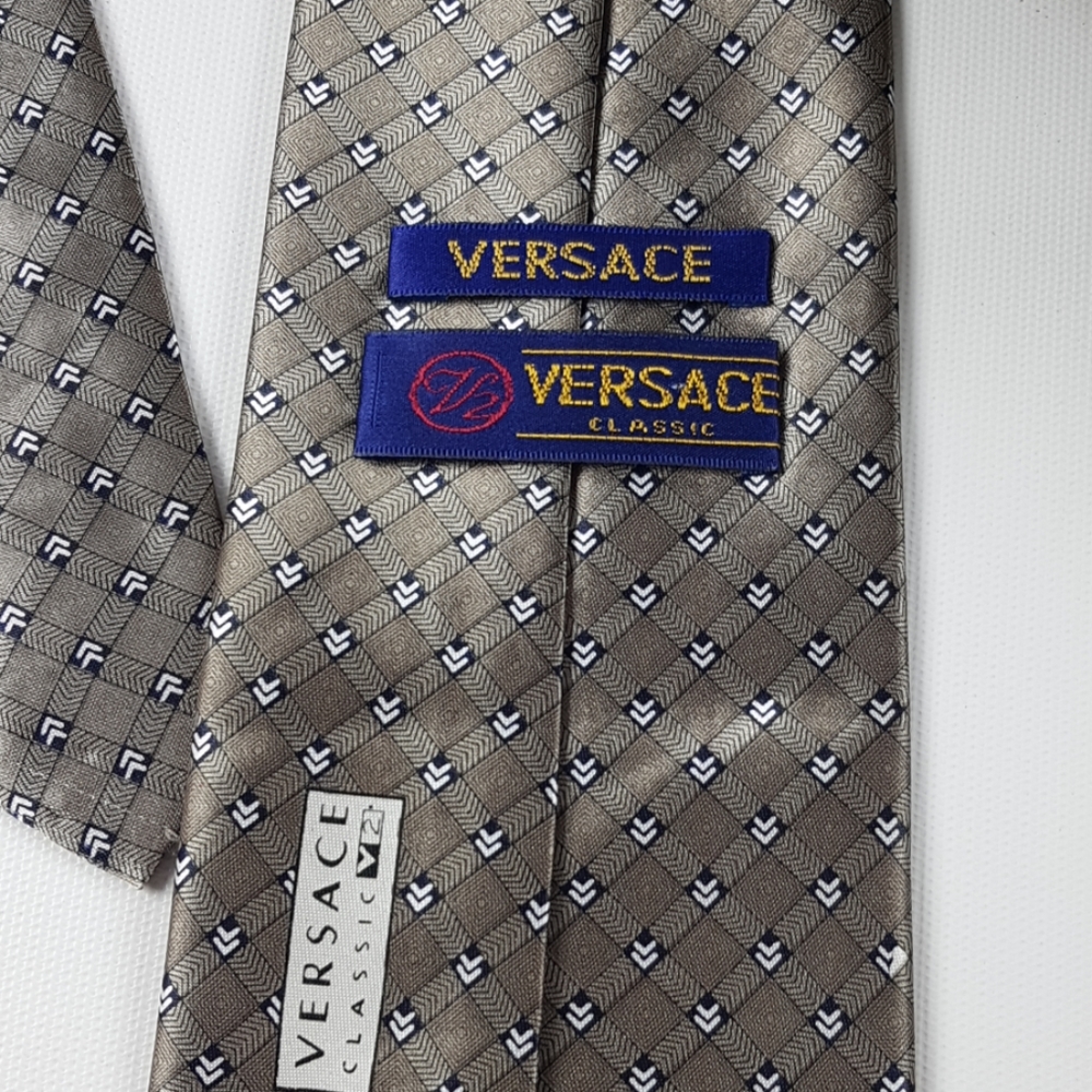 Versace classic V2 silk tie gray arrow square - Picture 3 of 6